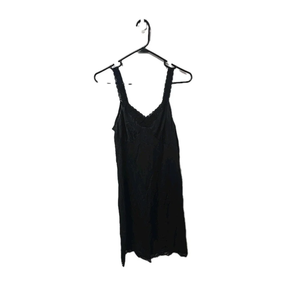 Cabernet Vintage Black Full Slip Lace Trim Chemise Nightgown Size 38 24 Made USA